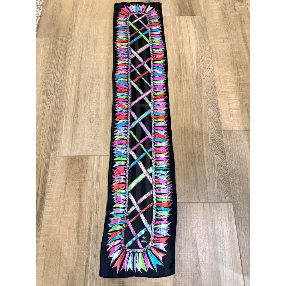 Bob Mackie Wearable Art Silk Scarf Shawl Abstract Ribbon Print 13"x64" - Picture 6 of 13